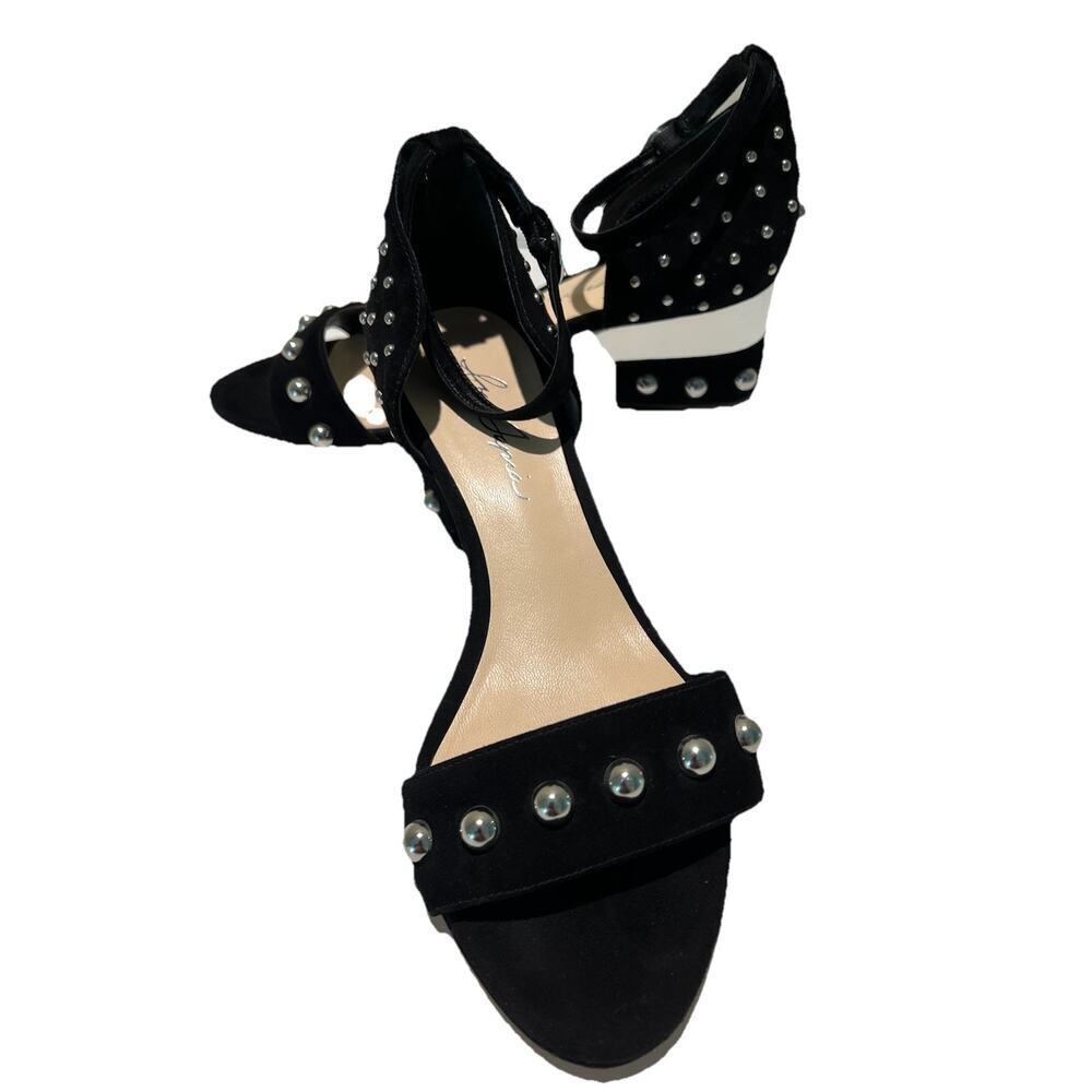 Isa Tapia Suede Black Studded Sandals Block Heels Eur Size‎ 38.5